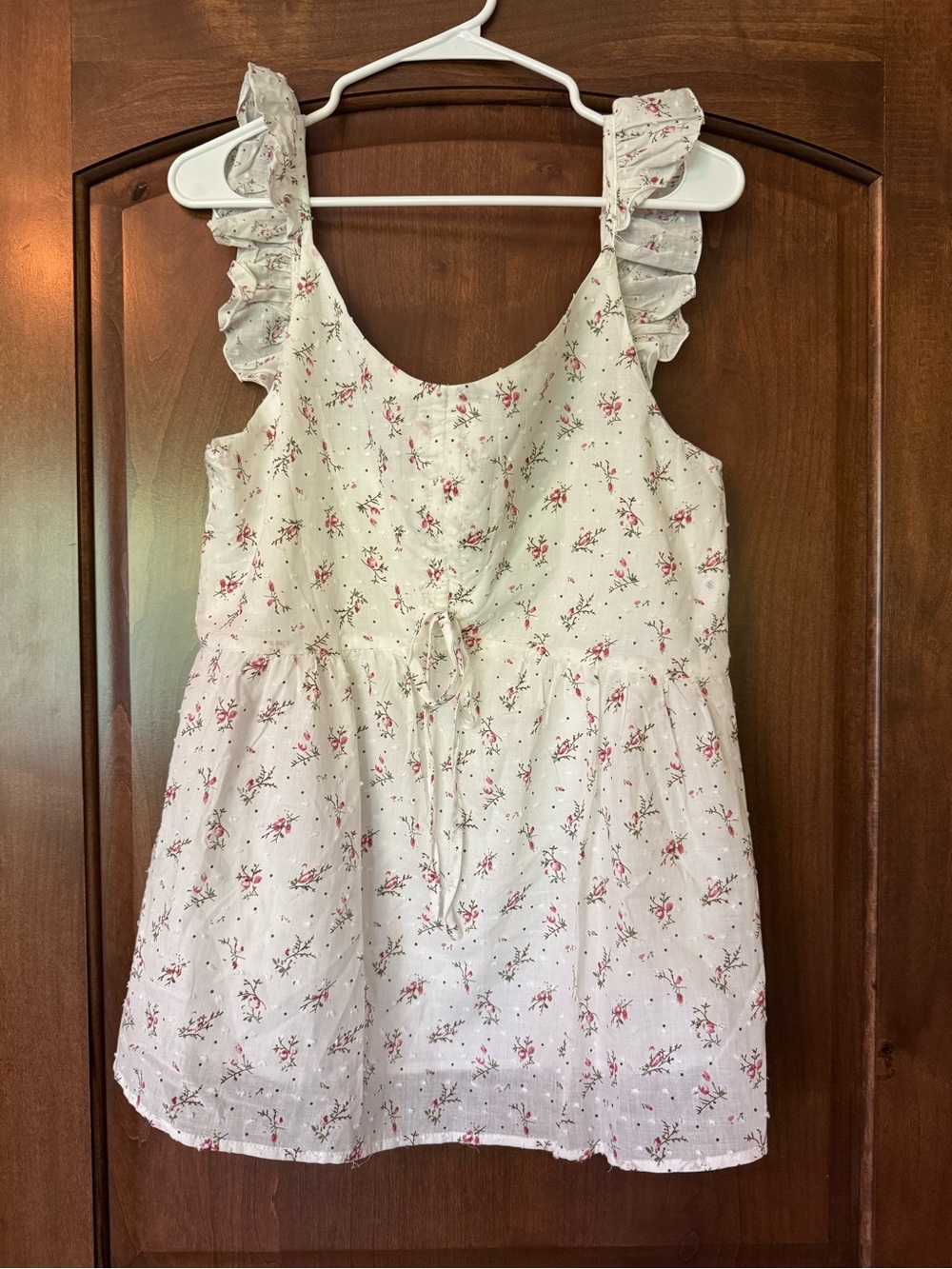 Pink Lily White Floral Ruffle Strap Tank Top